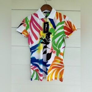 RLX Ralph Lauren White Polo with Multicolor Brushstroke Print